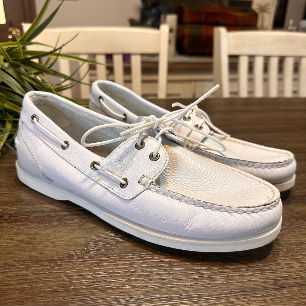 VTG Timberland White Genuine Leather Boat Shoes Women's‎ 10M Classic Nautical